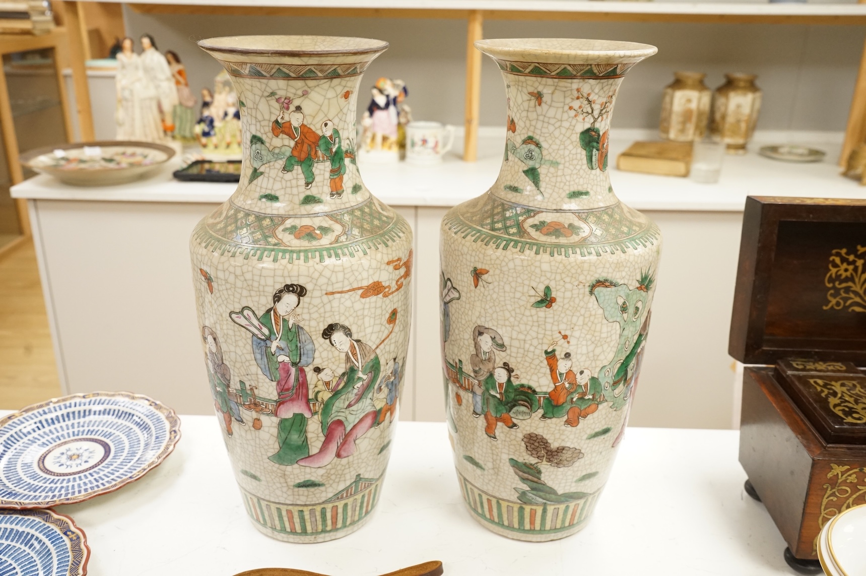 A pair of late 19th century Chinese crackle glaze vases, 45cm